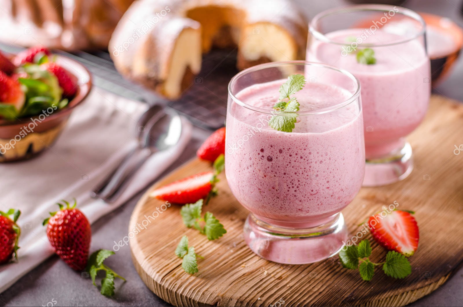 Strawberries milkshake summer drink, food styled photography
